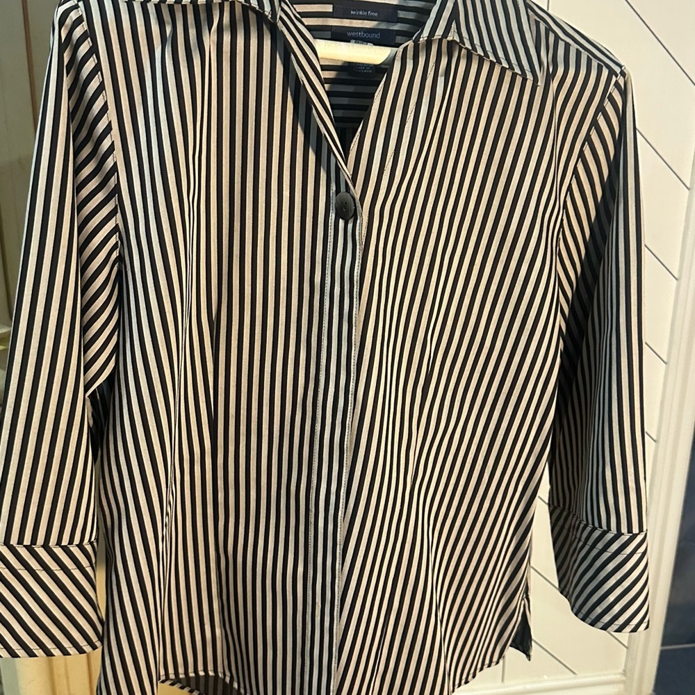 Lot of 3 Westbound Black and White Striped Button Down Shirtp